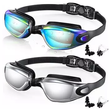 2 комплекта очков для плавания с защитой от запотевания и ультрафиолета, регулируемые очки для плавания, профессиональные водонепроницаемые очки для плавания для взрослых и молодежи