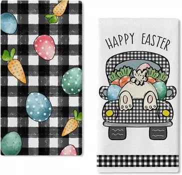 2 комплекта пасхальных кухонных полотенец, полотенца для посуды One Size