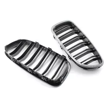 2 комплекта передней решетки из углеродного волокна, глянцево-черная двойная планка, сменная левая и правая