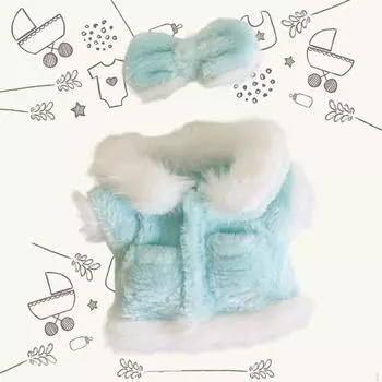 2 комплекта плюшевых пальто с заколкой-бантом для кукол ростом 15 см, зелёный