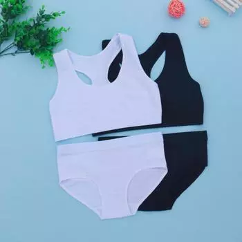 2 комплекта тренировочных бюстгальтеров для девочек, трусиков, комплекты детского хлопкового нижнего белья для студентов-подростков, бюстгальтер, жилет и трусики, беспроводной спортивный бюстгальтер для девочек, От 8 до 16 лет one size разноцветный