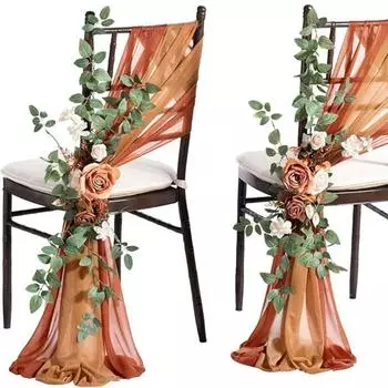 2 комплекта украшений для церковных стульев и скамей для свадебного прохода, искусственные цветы, зелень, гирлянды, скамья, церемония, прием, цветочный искусственный фон, роза, вечеринка на открытом воздухе оранжевый