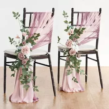 2 комплекта украшений для стульев на свадьбу, церковная скамья, искусственные цветы, зелень, гирлянды, скамья, церемония, прием, цветочный искусственный фон, роза, вечеринка на открытом воздухе оранжевый