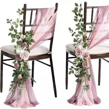 2 комплекта украшений для стульев на свадьбу, церковная скамья, искусственные цветы, зелень, гирлянды, скамья, церемония, прием, цветочный искусственный фон, роза, вечеринка на открытом воздухе оранжевый