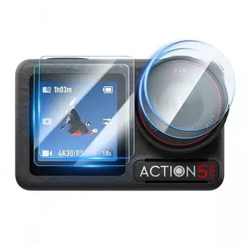 2 комплекта защитной пленки для экрана, сверхпрозрачная защитная пленка для объектива камеры, закаленная стеклянная пленка для экшн-камеры DJI Osmo Action 5 Pro