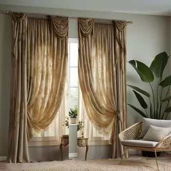 2-компонентная HD цифровая желтая занавеска в дворцовом стиле с цветочным узором для украшения дома, стиль украшения гостиной, спальни, эффект шторы st W52H63inchW132H160cm