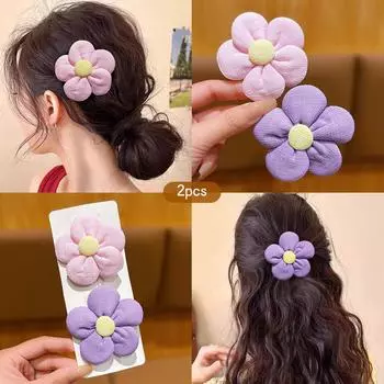 2 Korean pink purple flower hair clips suitable for daily hair accessories