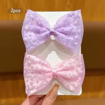 2 Korean version purple pink bow flower hair clips suitable for daily hair accessories