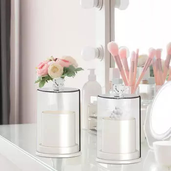2 коробки для хранения ватных палочек, держатели, шарики для ванной комнаты, спальни, белый