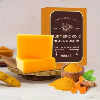 2 кусочка мыла с куркумой, богатого коллагеном, гиалуроновой кислотой и витаминами, отбеливает темные пятна, не содержит парабенов, подходит для всех типов кожи. 2 Bars оранжевый