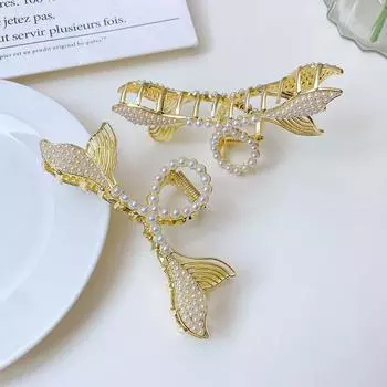 2 кусочка жемчуга, двойной зажим «рыбий хвост», зажим «акула», большие аксессуары для волос