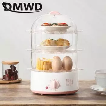 2 л Мини Бытовая электрическая пароварка с таймером, ручкой управления, автоматическим отключением, визуализацией, подогревателем для 3-слойной яйцеварки 220V