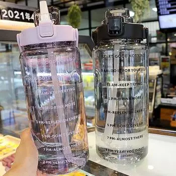 2 л спортивная бутылка для воды с трубочкой портативная большая емкость бутылки для воды походы кемпинг велосипед холодная вода кувшин с маркером времени 2L розовый