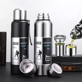 2 л термобутылка из нержавеющей стали большой емкости стакан с трубочкой термобутылка для холодной и горячей воды термокружка для тренажерного зала 1000ML чёрный