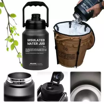 2 л термос с ручкой для воды в спортзале, бутылка для воды большой емкости, портативная бутылка для воды для походов, кемпинга Pouch