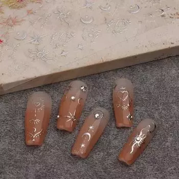 2 листа изысканные глянцевые трехмерные наклейки для ногтей с изображением солнца, золотые, серебряные, лунные и звездные художественные патчи для маникюра золотистый