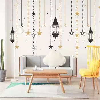 2 листа/набор, стикер-фонарь с луной и звездой, водонепроницаемый ПВХ, съемный, для гостиной, спальни, офиса, стены, художественный фестиваль, наклейка, праздничное украшение Sets