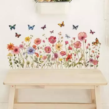 2 листа наклейки на стену гостиной цветок бабочки узор красочные наклейки самоклеящиеся настенные художественные фрески декор гостиной спальни