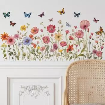 2 листа наклейки на стену гостиной цветок бабочки узор красочные наклейки самоклеящиеся настенные художественные фрески декор гостиной спальни