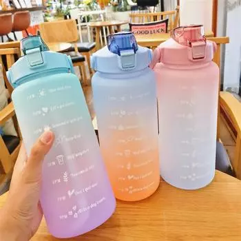 2-литровая бутылка для воды, мотивационная питьевая бутылка, спортивная бутылка для воды с маркером времени, портативная, многоразовая, пластиковая 2.0L