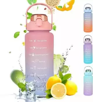 2-литровая бутылка для воды с соломой, бутылки для питья для занятий спортом на открытом воздухе с маркером времени, большая емкость, уличная чашка, бутылка для воды для фитнеса 2L 900ml 300ml
