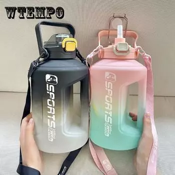 2-литровая спортивная бутылка для воды со шкалой, большая емкость, чайник для фитнеса, уличный градиентный пластик, портативная многоразовая бутылка для воды 1600ml