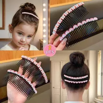 2 little girls with cute hair combs and hair accessories suitable for daily use