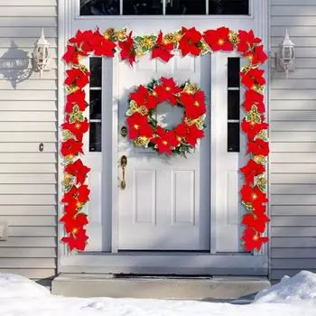 2 м 10 светодиодов рождественские украшения с цветами пуансеттии, гирлянды, гирлянды с красными ягодами, листьями, украшения для рождественской елки