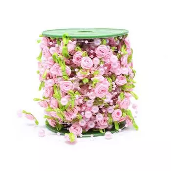 2 м розовая роза с жемчугом и листьями, бусины, гирлянда, лента для свадебной вечеринки, украшения для дома, аксессуары «сделай сам», подарочная упаковка розовый