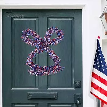 2 метра патриотическая гирлянда с мишурой, красная, белая, синяя, гирлянда из металлической проволоки, звезды и полосы, тема 4 июля, цветная полоса в честь Дня памяти разноцветный