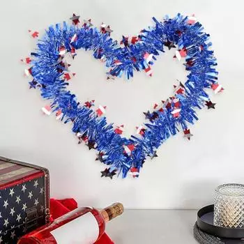 2 метра патриотической мишуры, белая гирлянда, синяя металлическая проволока, красные звезды, полосы разноцветный
