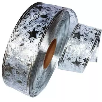 2 Meters Silver Bronzing Ribbon Gardening Ribbon Printing Five-pointed Star Christmas Tree Decoration Christmas Wrapping Ribbon 5cm x 2m розы красного