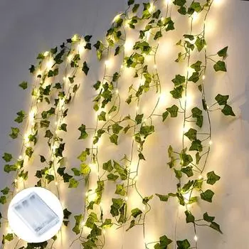 2 метра 20 светодиодных лампочек в виде плюща, гирлянды из искусственных зеленых листьев, работающие на батарейках, для рождественской елки, для прополки, домашнего декора