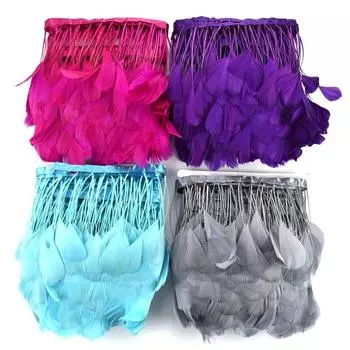 2 метра, лента с отделкой из гусиных перьев, ремесленная бахрома, кисточка, перья, искусственные украшения, свадебные аксессуары для рукоделия, декор красный