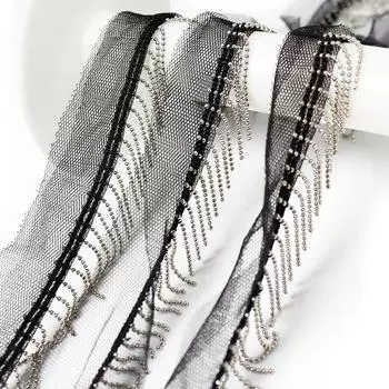 2 метра/лот 4,5 см в ширину Серебряная металлическая цепочка с кисточками Ленты Аксессуары Кружевная сетка Металлическая кисточка Отделка для обуви Шляпа Танцевальная одежда серебряный