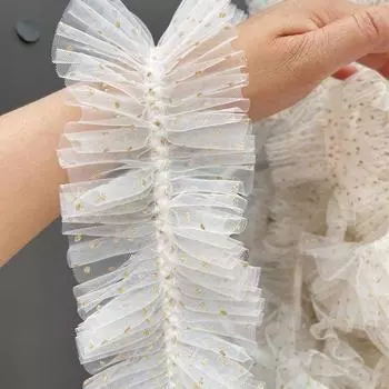 2 метра/партия 9 см в ширину белый фон золотой горошек эластичная сетка кружево одежда юбка домашняя ткань Лолита кружевные аксессуары 2meters