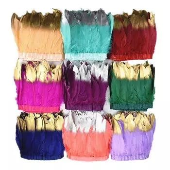 2 метра золотые, серебряные гусиные перья, отделка на ленте, бахрома, лента, гусиное перо для поделок, золотые аксессуары для рукоделия, украшение красный