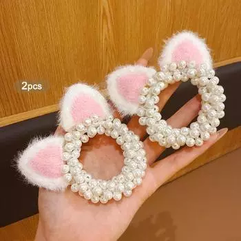 2 милых розовых кошачьих ушка (Хлеб в форме кошачьих ушей, приготовленный на пару) трехмерные высокоэластичные резинки для волос Size fits all