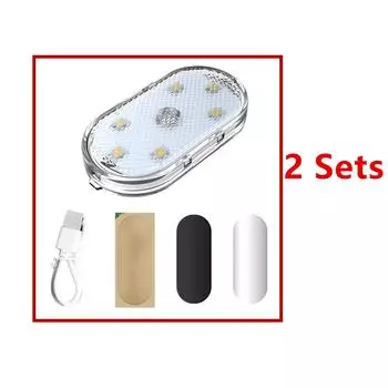 2 Miniature LED Sensor Lights for Car Interior with Magnetic mount, usb connector, card, dome, reading light, white color