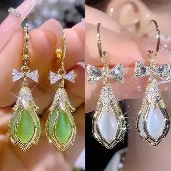 2 модных и высококачественных банта, камень кошачий глаз, цветок тюльпана, женские серьги, серьги, ежедневные свидания, универсальный аксессуар