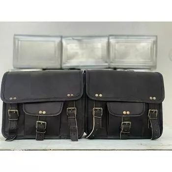 2 мотоциклетные седельные сумки 2 боковые сумки черные седельные сумки из козьей кожи 2 сумки 11 x 9 x 5 in чёрный