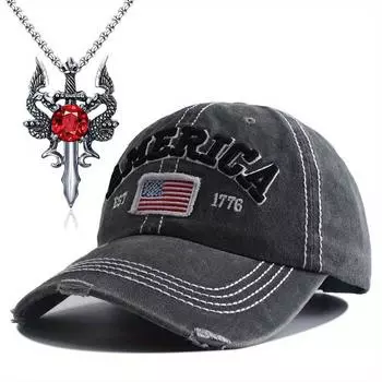 2 мужские и женские бейсболки, кепка для пары с сломанным язычком утки, бейсболка с американским флагом, ожерелье с двумя драконами, рубиновым крестом, модная шляпа от солнца чёрный
