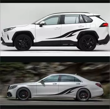 2 наклейки на гоночный автомобиль, наклейки на спортивный автомобиль, виниловые наклейки на боковые юбки, стильные графические наклейки на автомобиль, наклейки для самостоятельного украшения