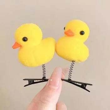 2 new pieces of cute fuzzy chicken hair clips, with a little yellow chick and a red heart peach as hair ornaments.