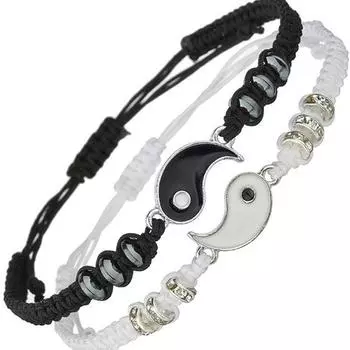 2 одинаковых регулируемых браслета на шнуре Инь Ян для подарка парню, девушке, дружбе