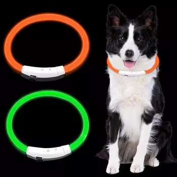 2 ошейника для собак, перезаряжаемый светодиодный ошейник для собак, регулируемая длина ошейника для собак с 3 режимами освещения, водонепроницаемый ошейник для собак и кошек One Size Fits All белый