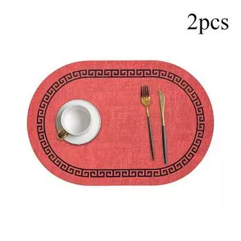 2 oval cloth pattern placemats. These are printed thermal insulation mats, suitable as dining table mats. high-end heat-resistant table mat красный