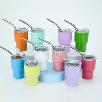 2 Oz Mini Tumbler Shot Glass With Straw And Lid, Stainless Steel Double Wall Insulated Vacuum Cups 60ml зелёный
