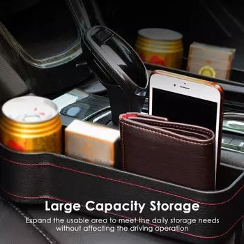 2 Pack Car Organizer Front Seat Gap Filler With Cup Holder PU Leather Car Console Side Pocket With Usb Charging Hole чёрный