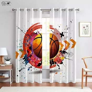 2 Pack Cool Basketball 3D Printed Curtains Suitable for Bedroom Living Room Club Decorative Curtains Home Decor W50xH130(CM)x2PCS&Grommet Top